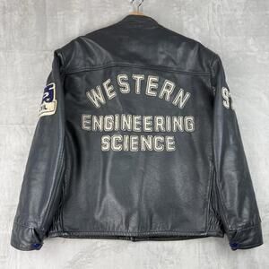 Vintage 1992 Western University Canada 100% Leather Jacket Civil Engineer Men XL